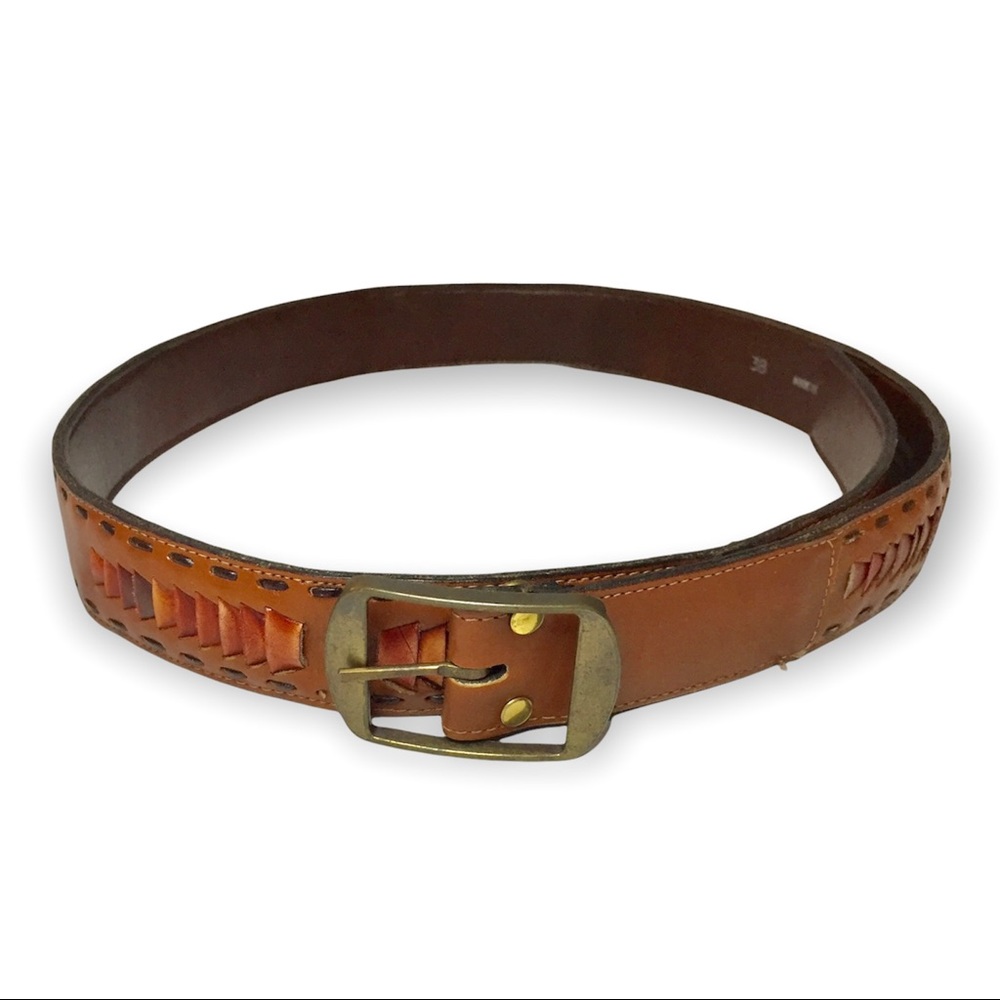 Vintage Medium Hand Laced Leather Belt Brass/Tan
